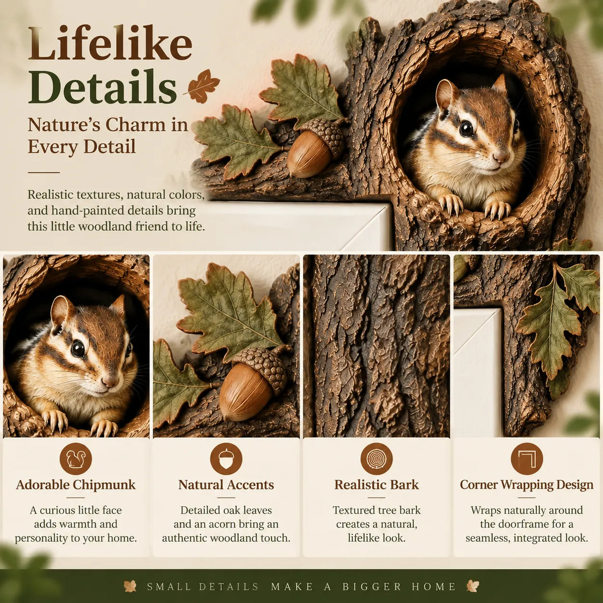 Chipmunk Tree Hollow Door Topper | Woodland Animal Doorway Decor For Cozy Nature Homes