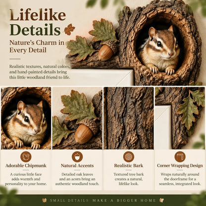 Chipmunk Tree Hollow Door Topper | Woodland Animal Doorway Decor For Cozy Nature Homes