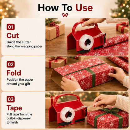 TYIIPRO™ 2-in-1 Wrapping Paper Cutter & Tape Dispenser – Gift Wrapping Tool for Faster, Cleaner & Straighter Cuts