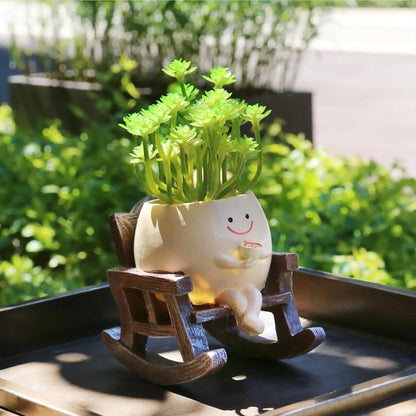 Whimsical Rocking Chair Resin Planter with Drainage Hole
