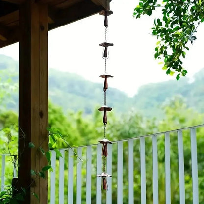 🍄 Vintage Iron Mushroom Rain Chain | Rustic Outdoor Decor & Wind Chime