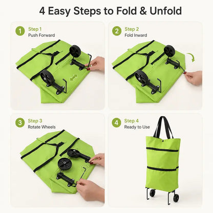 🔥HOT SALE 50% OFF🔥2-in-1 Foldable Shopping Cart Bag with Wheels – Reusable Rolling Grocery Tote