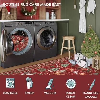 🎄 Christmas Deer & Santa Long Runner Rug