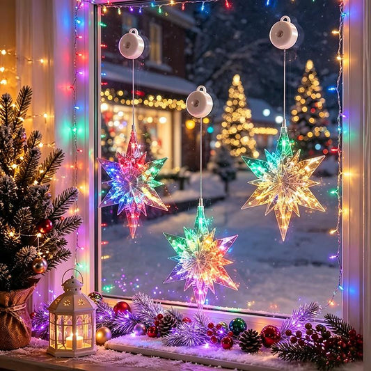 🎄❄️ DIY Christmas Snowflake Suction Cup LED Lights ✨ | Battery Operated, Warm & Multi-Colour, Window Suction Lights, Christmas Home & Party Decor