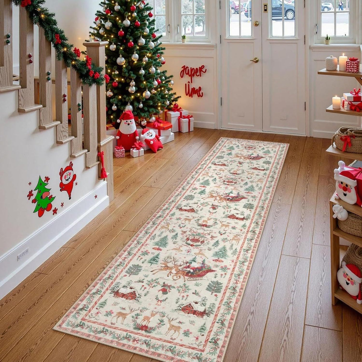 🎄 Christmas Deer & Santa Long Runner Rug