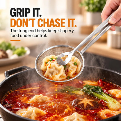 🔥Tyiipro™ 2-in-1 Stainless Steel Strainer Tongs – Grab, Drain & Serve with One Tool