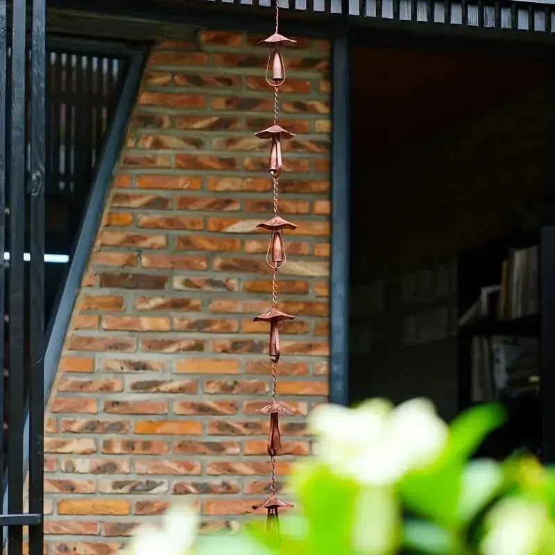 🍄 Vintage Iron Mushroom Rain Chain | Rustic Outdoor Decor & Wind Chime