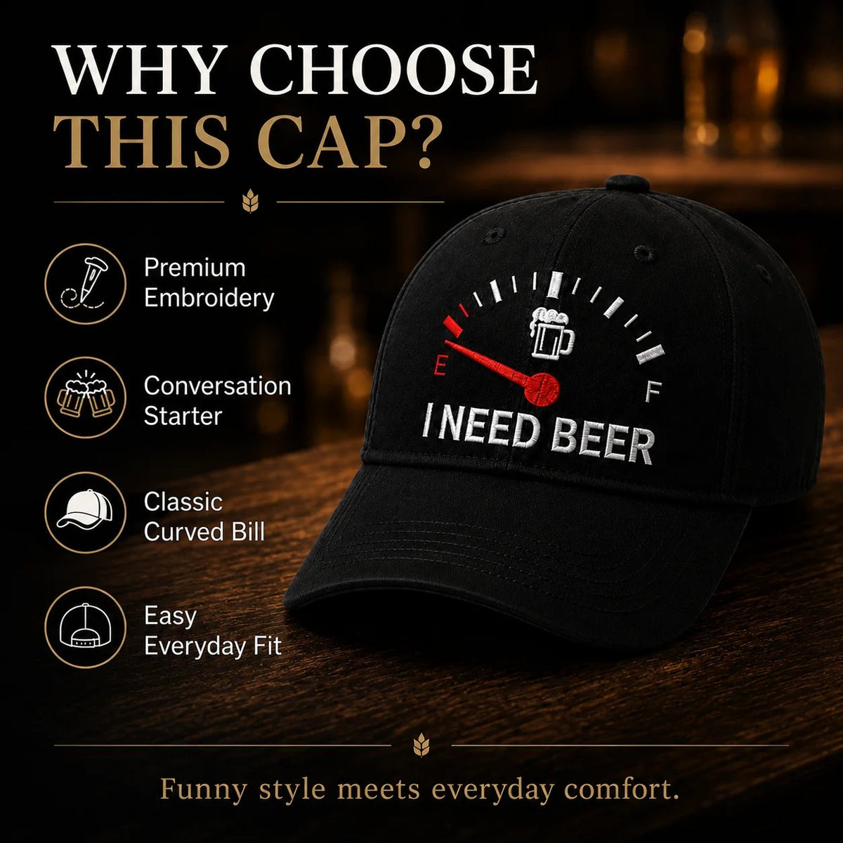 🍺 ‘I NEED BEER’  Embroidered Baseball Cap – Unisex Adjustable Washed Vintage Hat