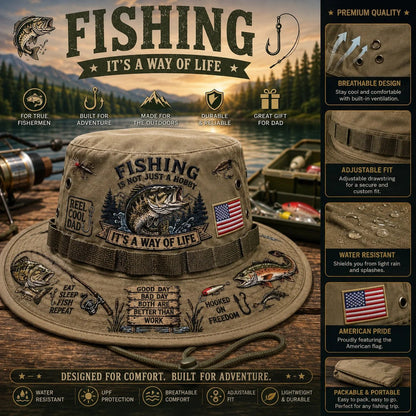 Fishing Is a Way of Life Embroidered Boonie Hat – Outdoor Fishing Bucket Hat