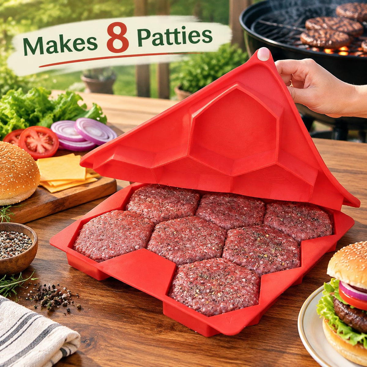 🍔Tyiipro™ Burger Press & Freezer Container – Makes 8 Quarter-Pound Patties