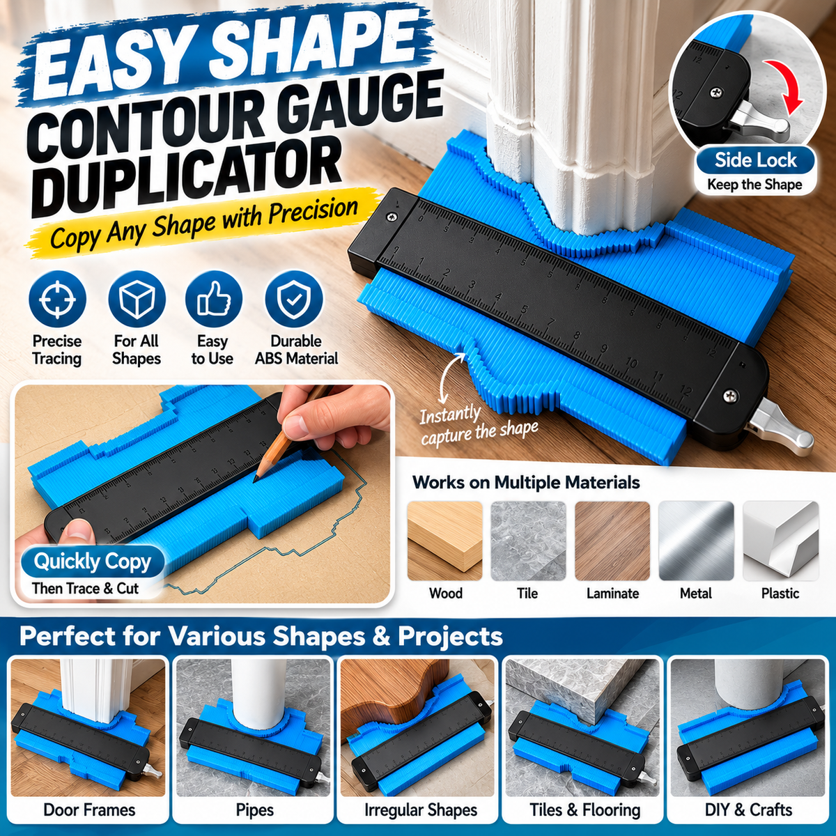 📐💪 Easy Shape Contour Gauge Duplicator – Perfect for DIY, Precise Tracing & Transfers 🔧
