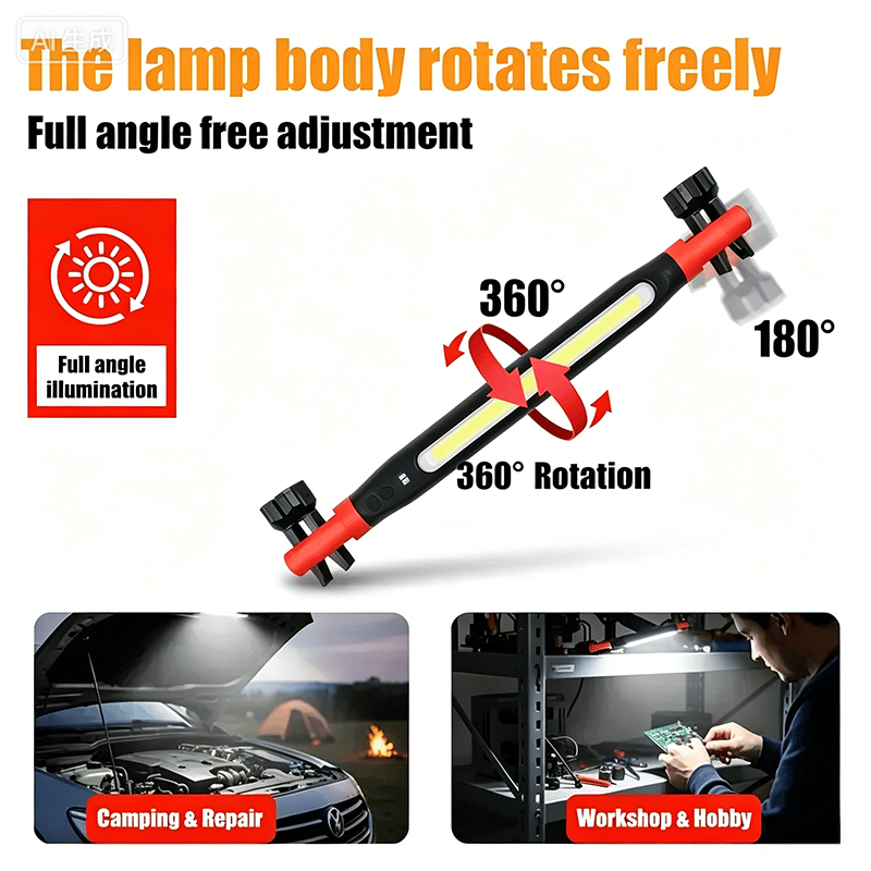 Tyiipro™ Rechargeable Magnetic LED Work Light with Built-in Battery - IP55 Waterproof & Shockproof, Clamp & Magnet Base