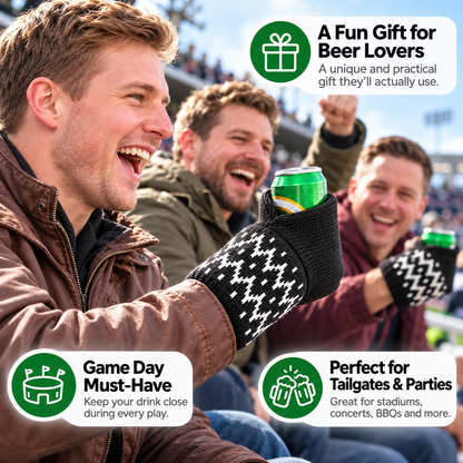 Hands-Free Wearable Can Holder – Cozy Knit Drink Sleeve for Game Day