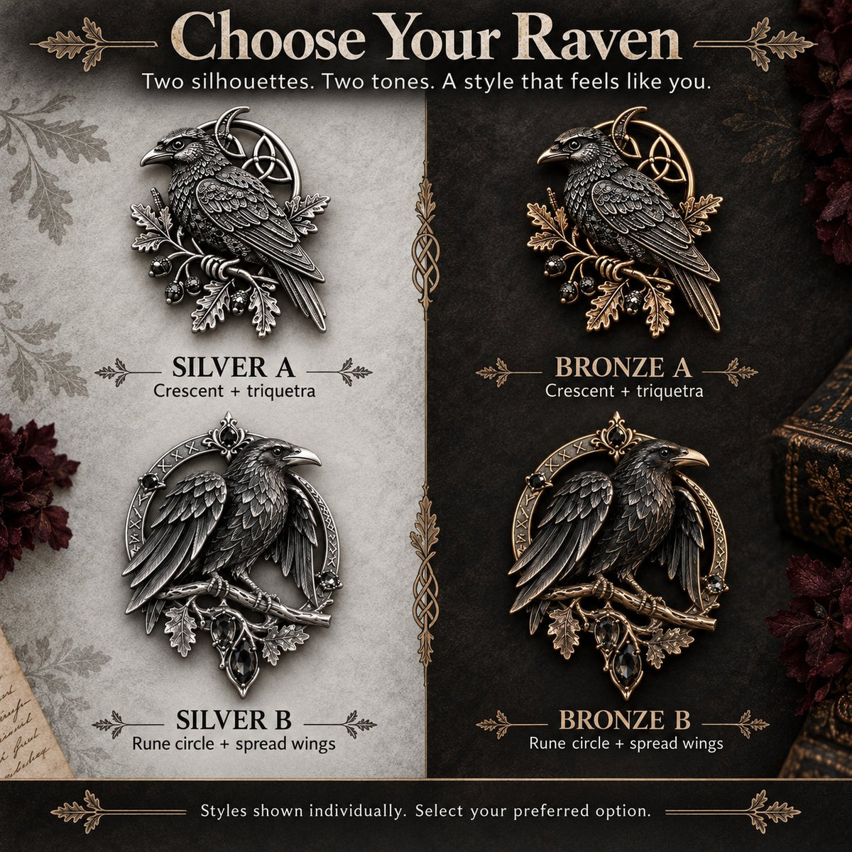 🐦‍⬛ Gothic Celtic Raven Brooch – Dark Academia Statement Pin