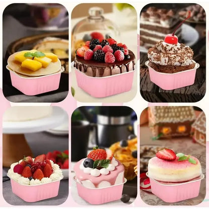 🧁5oz Mini Aluminum Foil Cake Pans with Lids, Forks & Stickers