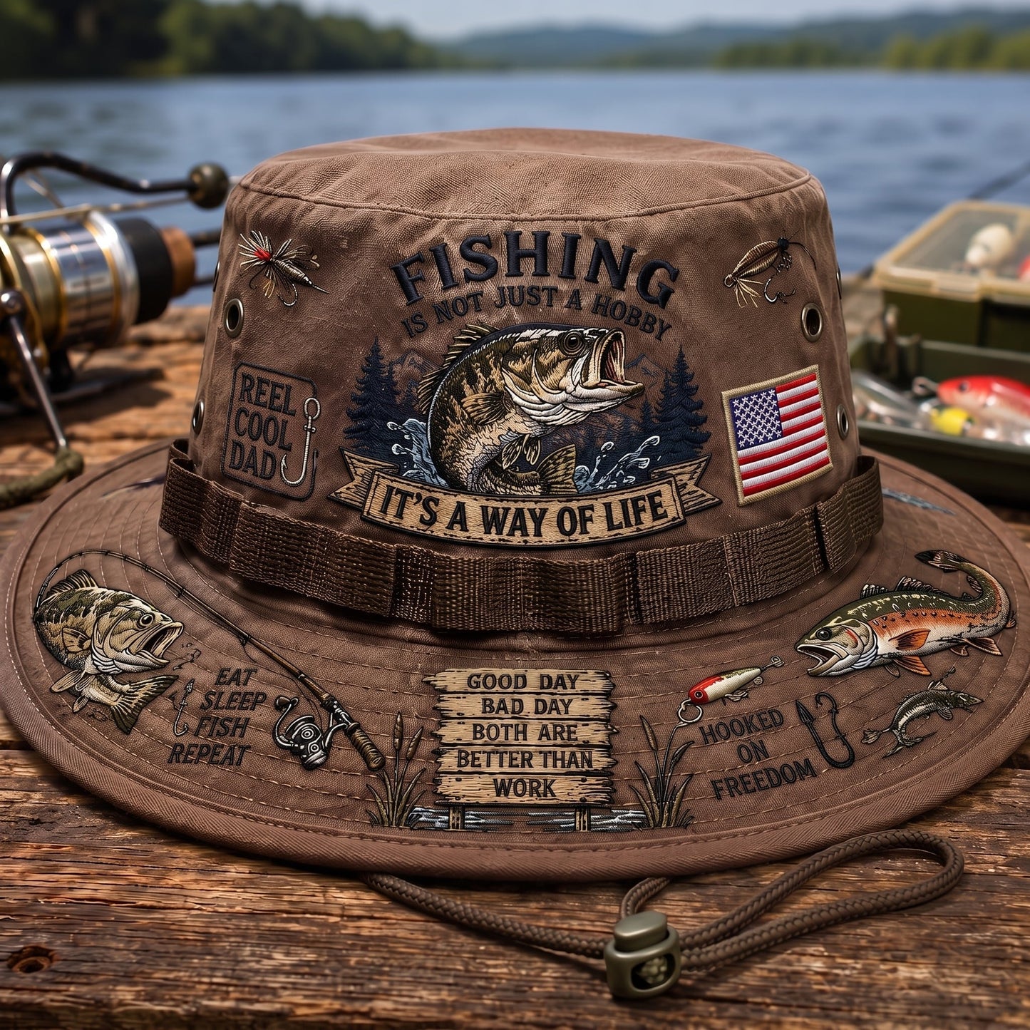 Fishing Is a Way of Life Embroidered Boonie Hat – Outdoor Fishing Bucket Hat