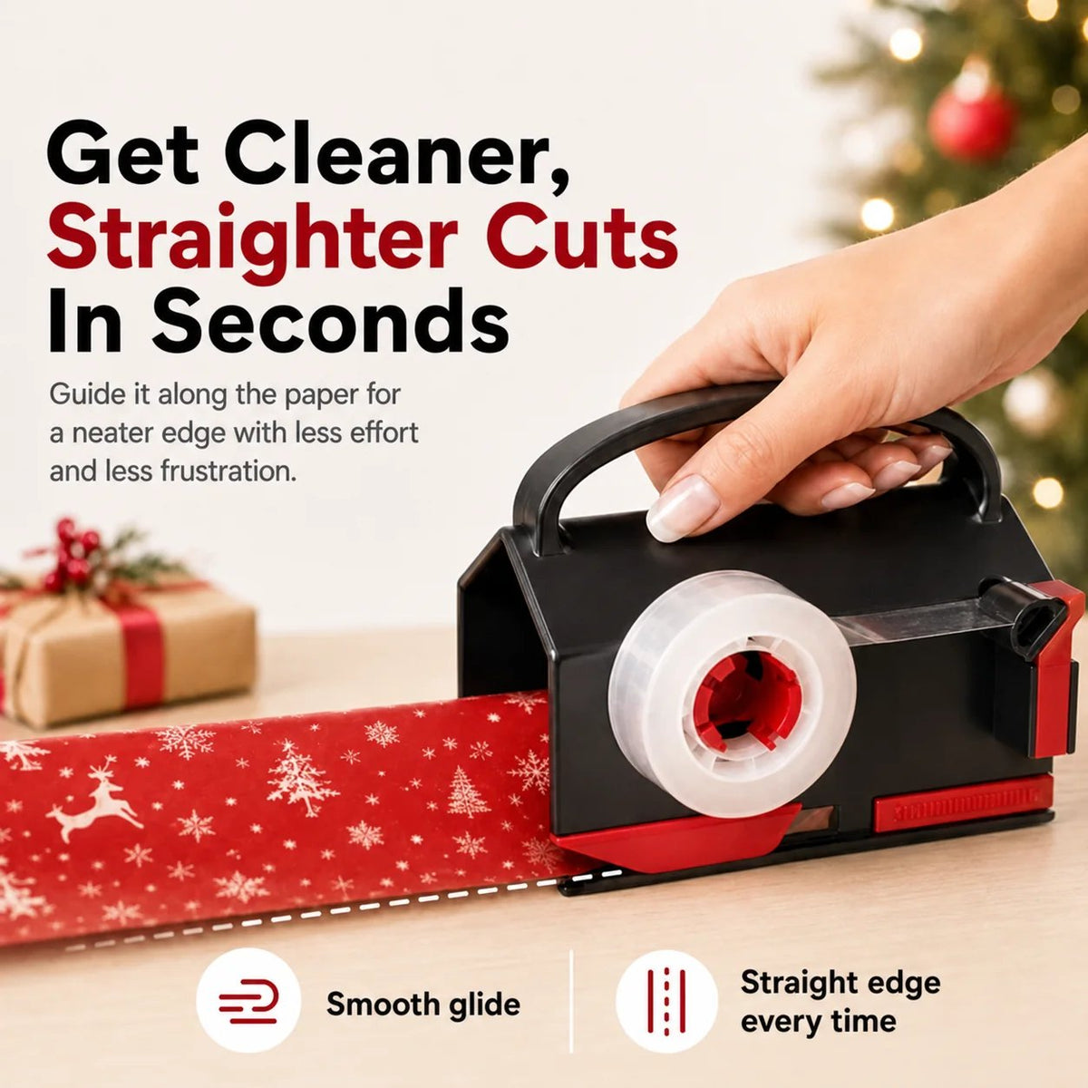 TYIIPRO™ 2-in-1 Wrapping Paper Cutter & Tape Dispenser – Gift Wrapping Tool for Faster, Cleaner & Straighter Cuts