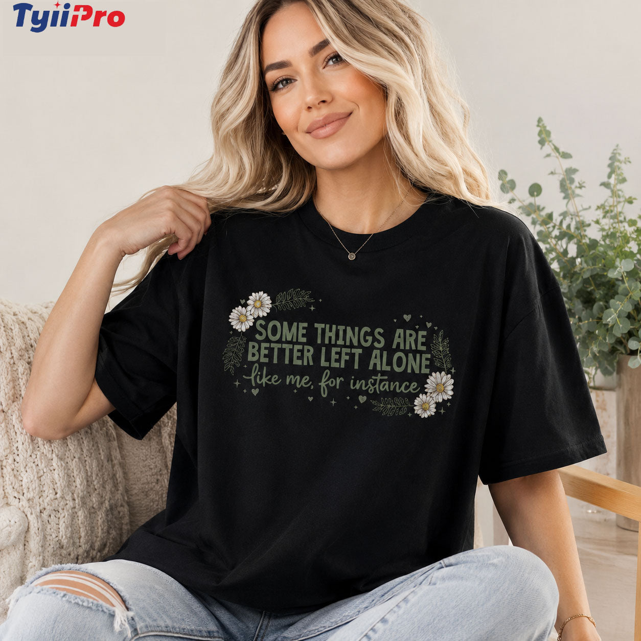 Funny Introvert Shirt for Women – Plus Size Oversized Floral Graphic Tee | "Some Things Are Better Left Alone" Casual Cotton T-Shirt