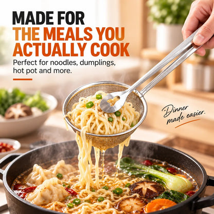 🔥Tyiipro™ 2-in-1 Stainless Steel Strainer Tongs – Grab, Drain & Serve with One Tool
