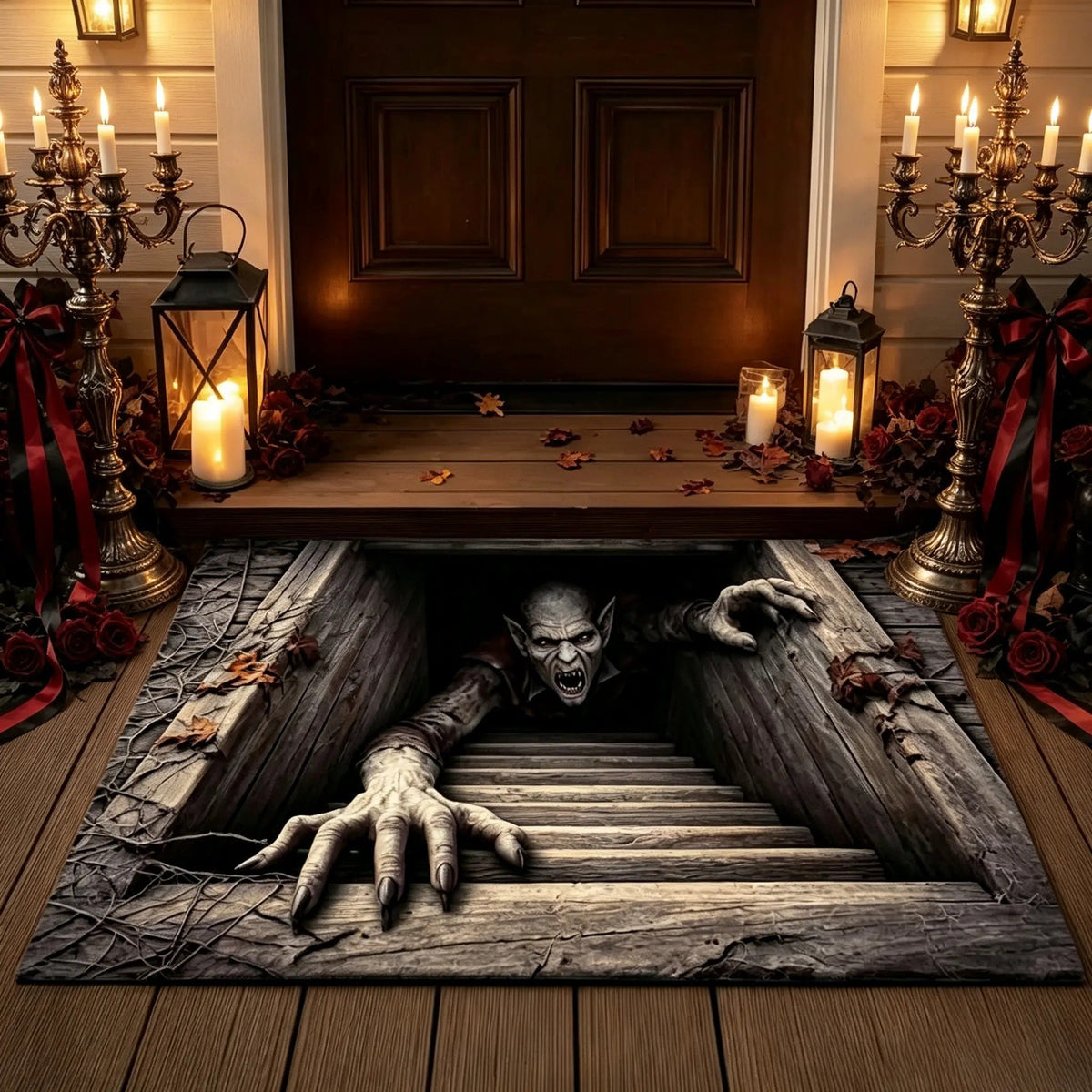 🎃 Halloween Front Door Mat – Visual Skull & Clown Horror Rug 💀