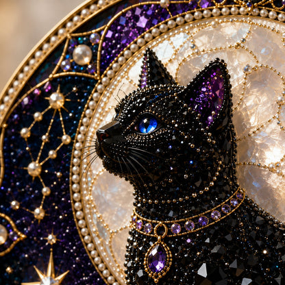 🌙 DIY Celestial Black Cat Window Hanging Kit | 3D Pearl Bead Suncatcher 🔮✨