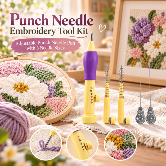 Punch Needle Embroidery Tool Kit – Adjustable Punch Needle Pen with 3 Needle Sizes