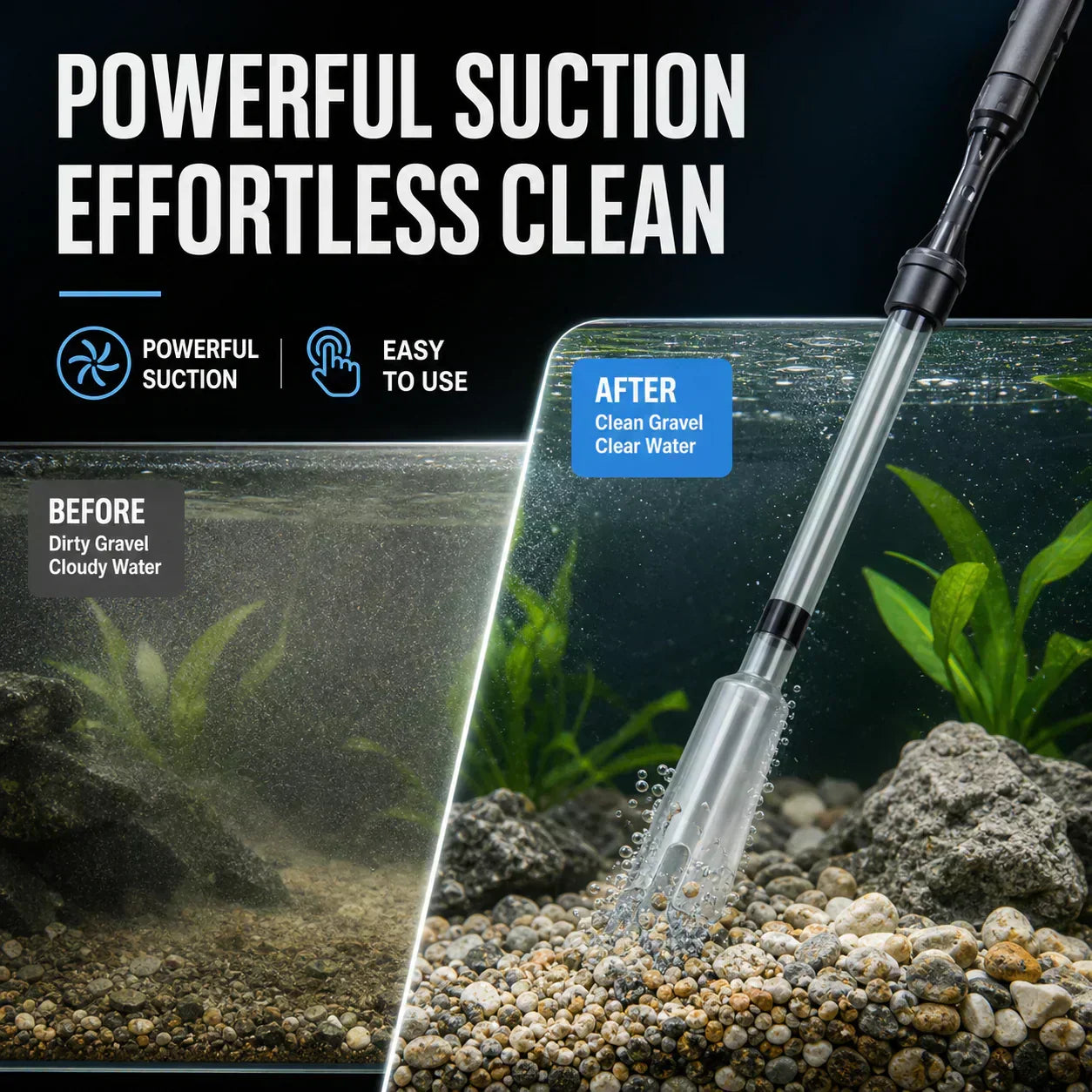 Electric Aquarium Gravel Cleaner – 4-in-1 Battery-Powered Gravel Vacuum