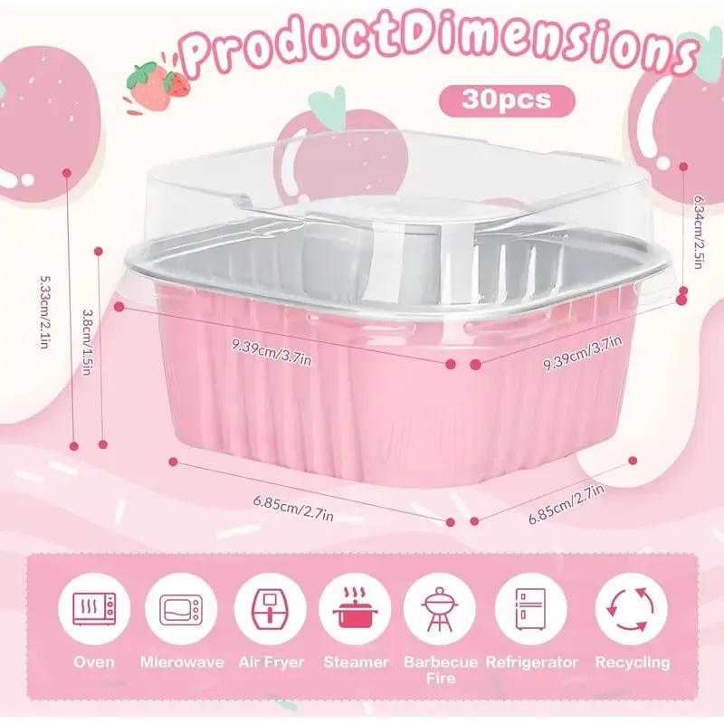 🧁5oz Mini Aluminum Foil Cake Pans with Lids, Forks & Stickers