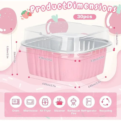 🧁5oz Mini Aluminum Foil Cake Pans with Lids, Forks & Stickers
