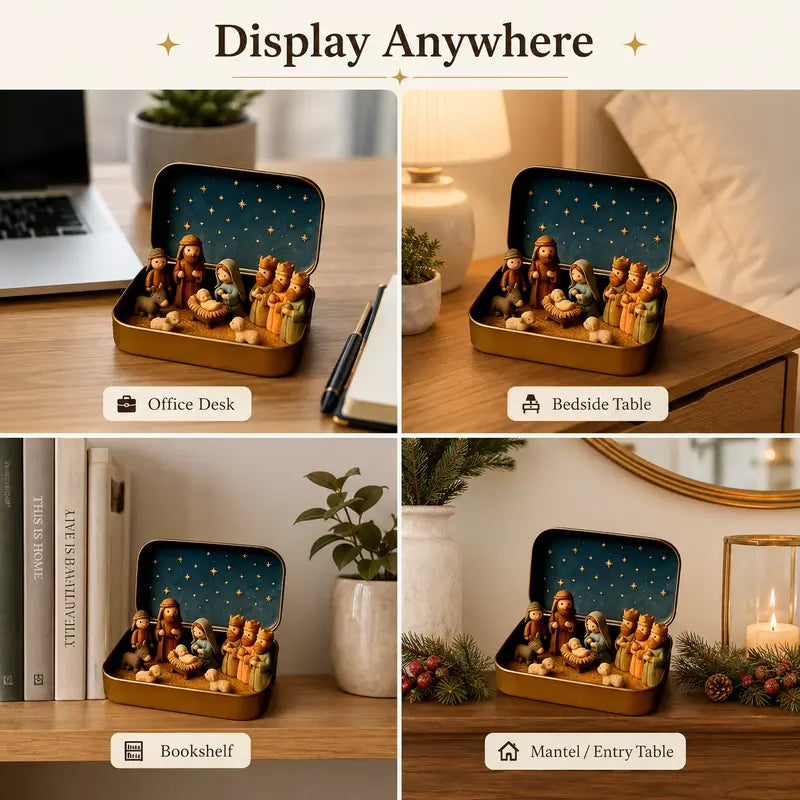 Pocket-Size Mini Nativity Scene Set with Storage Box