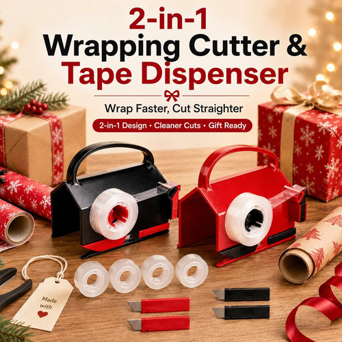 TYIIPRO™ 2-in-1 Wrapping Paper Cutter & Tape Dispenser – Gift Wrapping Tool for Faster, Cleaner & Straighter Cuts