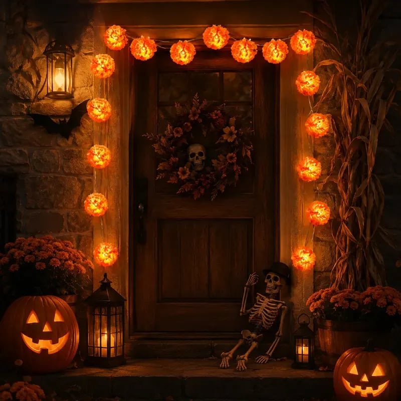 🎃🌼 Mexican Marigold Flower String Lights