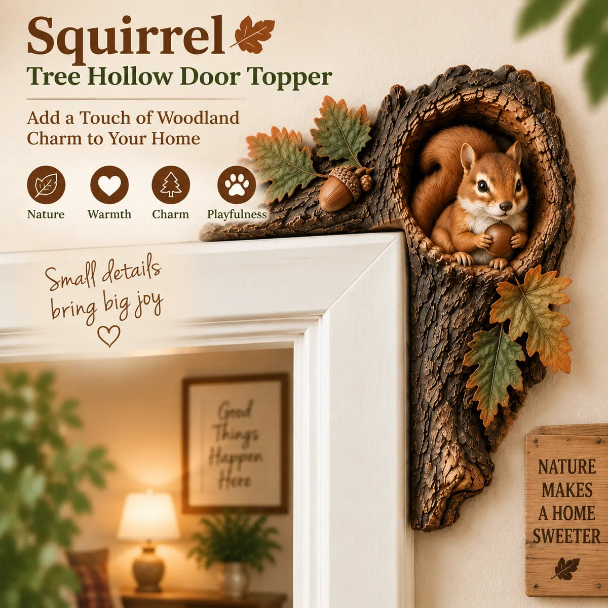 Chipmunk Tree Hollow Door Topper | Woodland Animal Doorway Decor For Cozy Nature Homes