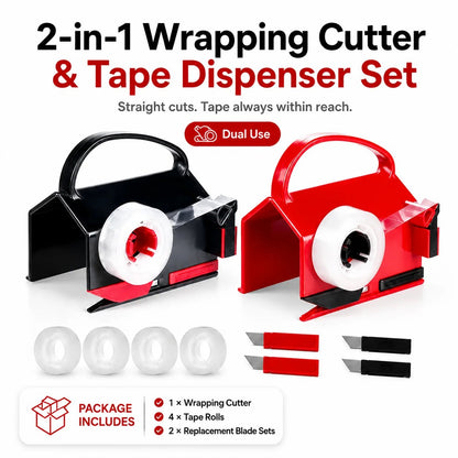 TYIIPRO™ 2-in-1 Wrapping Paper Cutter & Tape Dispenser – Gift Wrapping Tool for Faster, Cleaner & Straighter Cuts