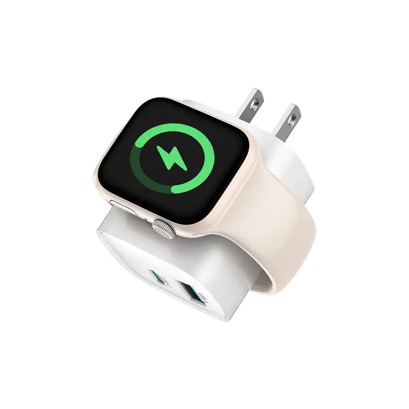 3-in-1 Wall Charger with Built-In Magnetic Watch Charger – 23W USB-C & USB-A Ports, US Plug