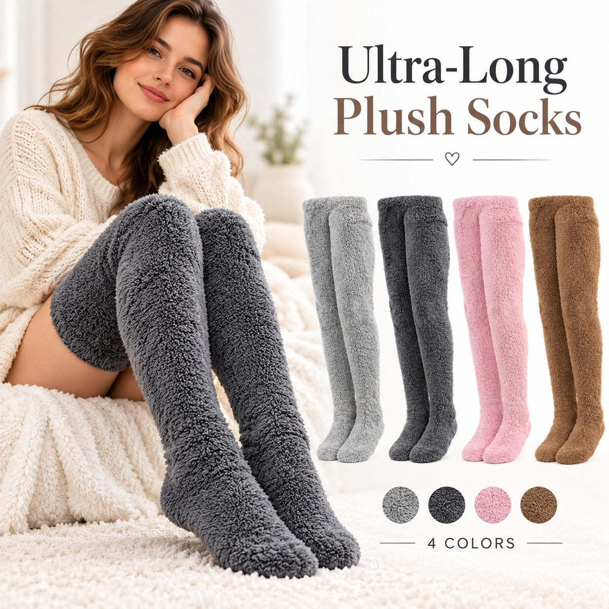 Ultra-Long Plush Thigh-High Socks – One Size, Cozy Home Socks for Winter Comfort❄️