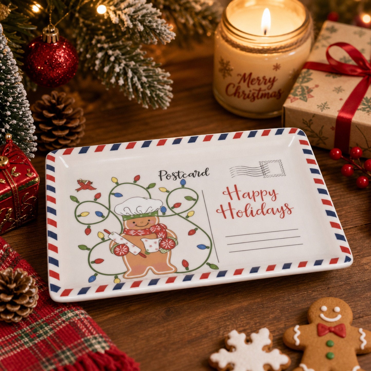 🎄Vintage Christmas Postcard Platter | Write Custom Holiday Messages, Serve Cookies & Festive Treats🎅🍪