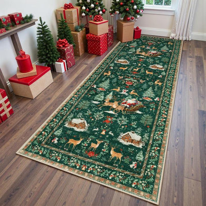 🎄 Christmas Deer & Santa Long Runner Rug