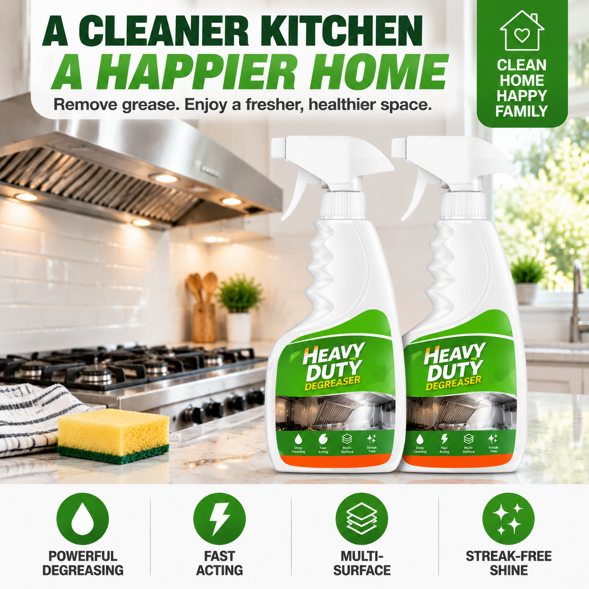 Kitchen Degreaser Spray – Heavy-Duty Grease Remover for Stoves, Ovens & Cabinets