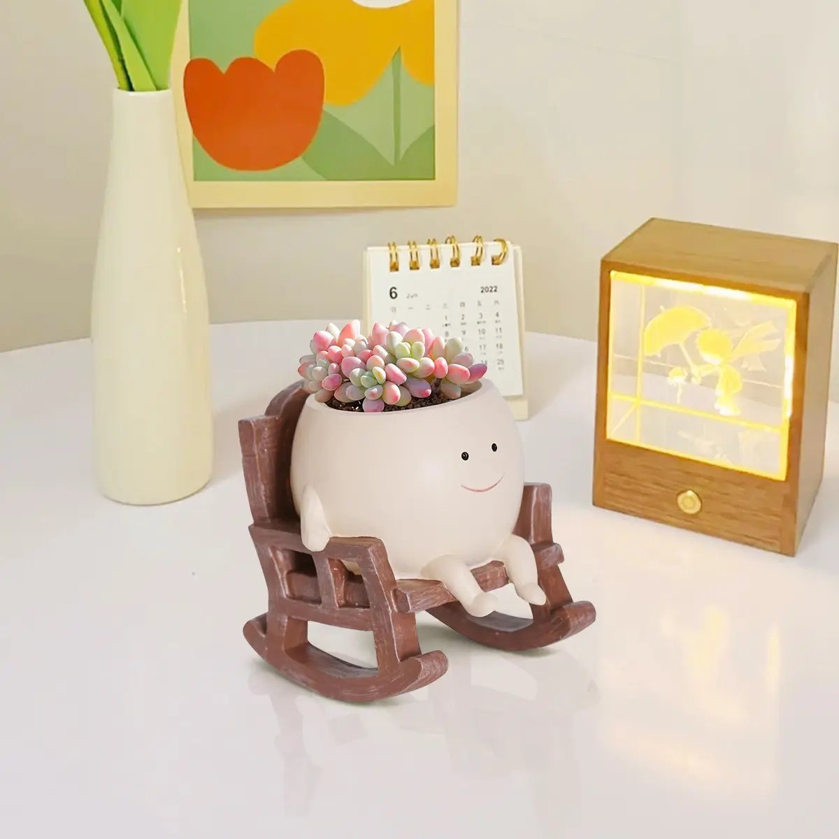 Whimsical Rocking Chair Resin Planter with Drainage Hole