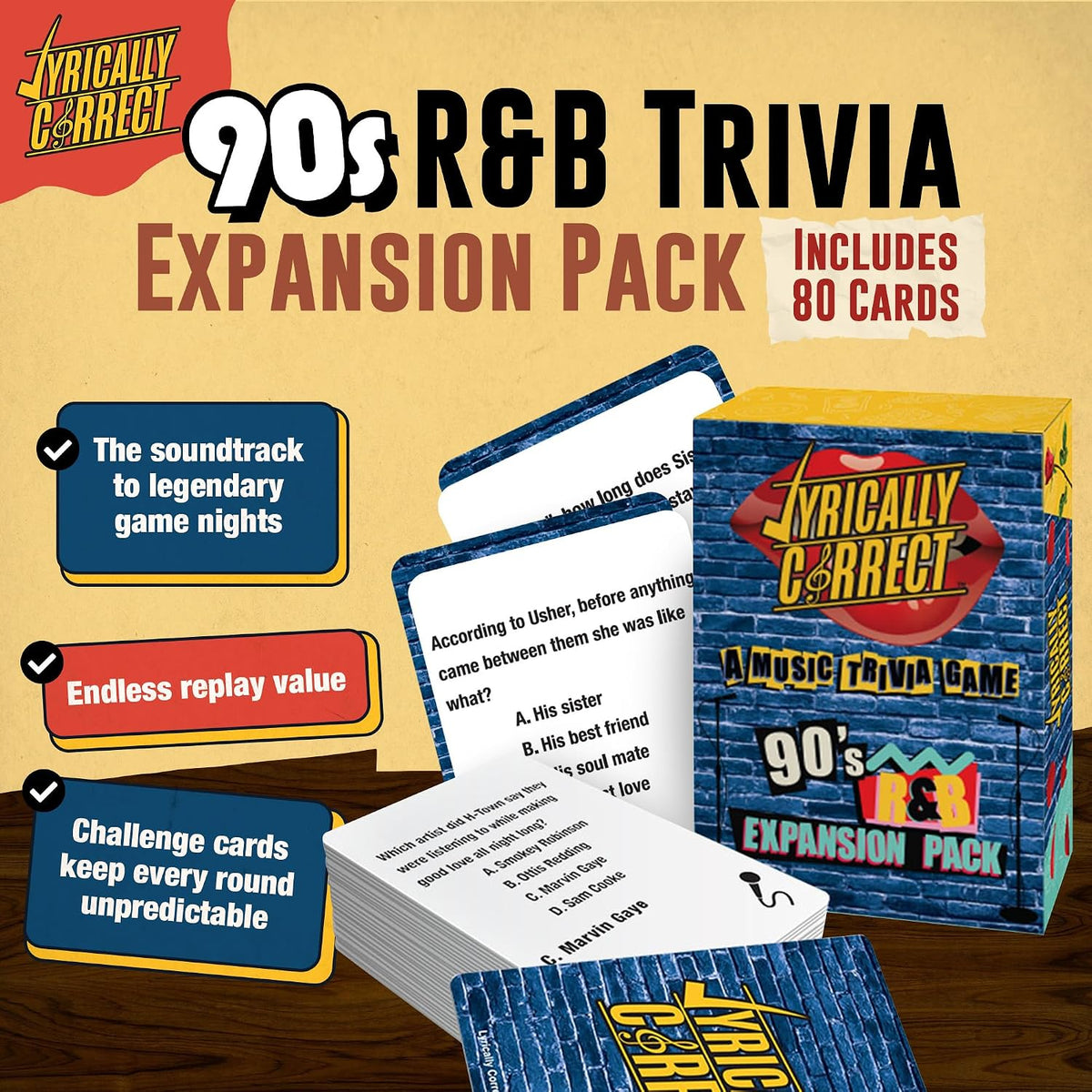 🎤Lyrically Correct: ’90s R&B Expansion Pack – 80 Cards of Old-School Hits & Ultimate Music Trivia