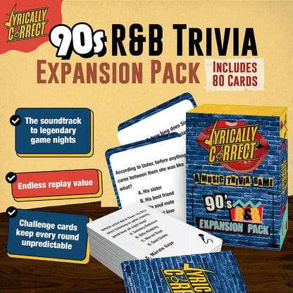 🎤Lyrically Correct: ’90s R&B Expansion Pack – 80 Cards of Old-School Hits & Ultimate Music Trivia
