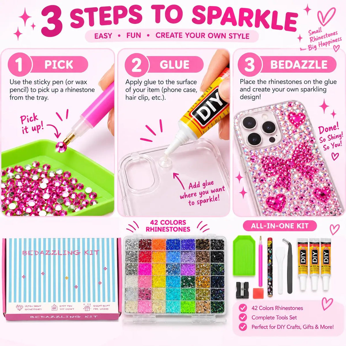 Rhinestone Bedazzling Craft Kit – All-in-One Set with Resin Rhinestones & Tools for DIY Nail Art & Crafts