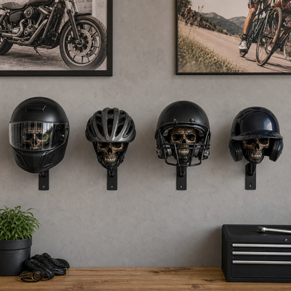 TYIIPRO™ Skull Motorcycle Helmet Holder – Punk Skull Wall Mount Rack for Helmets, Jackets & Garage Decor