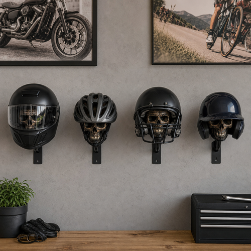 TYIIPRO™ Skull Motorcycle Helmet Holder – Punk Skull Wall Mount Rack for Helmets, Jackets & Garage Decor