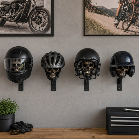 TYIIPRO™ Skull Motorcycle Helmet Holder – Punk Skull Wall Mount Rack for Helmets, Jackets & Garage Decor