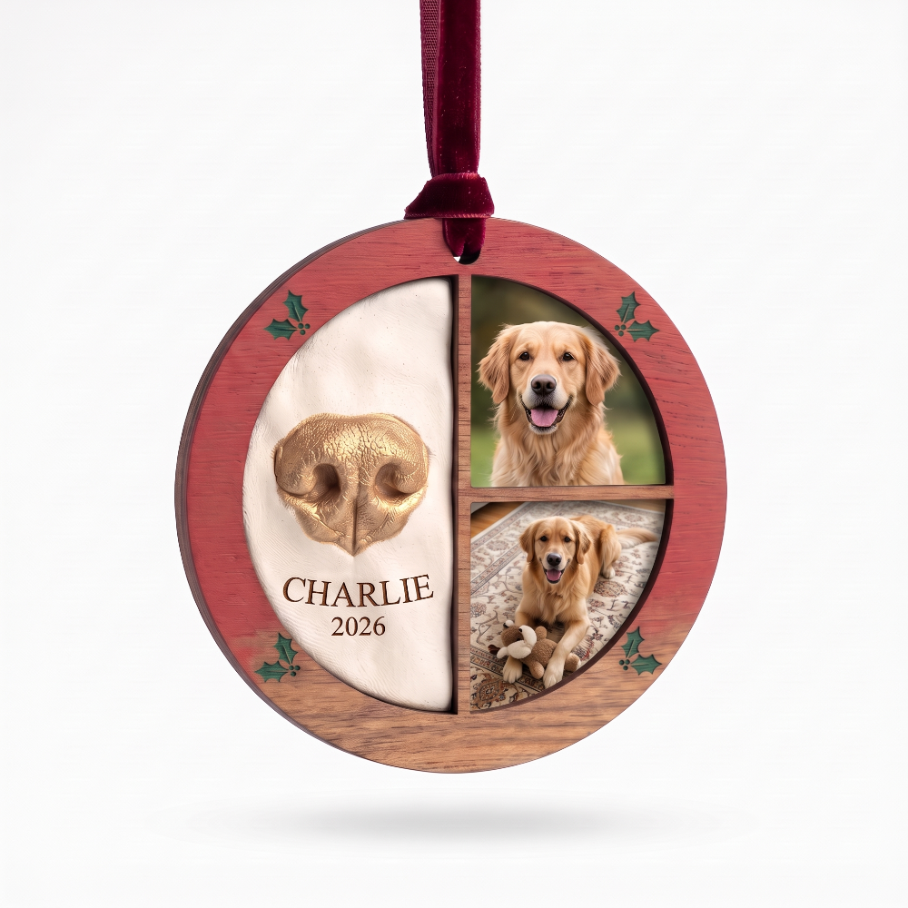 TYII™ Personalized Dog Nose Print Keepsake Ornament – Custom Pet Photo Memorial Christmas Ornament for Dog Lovers