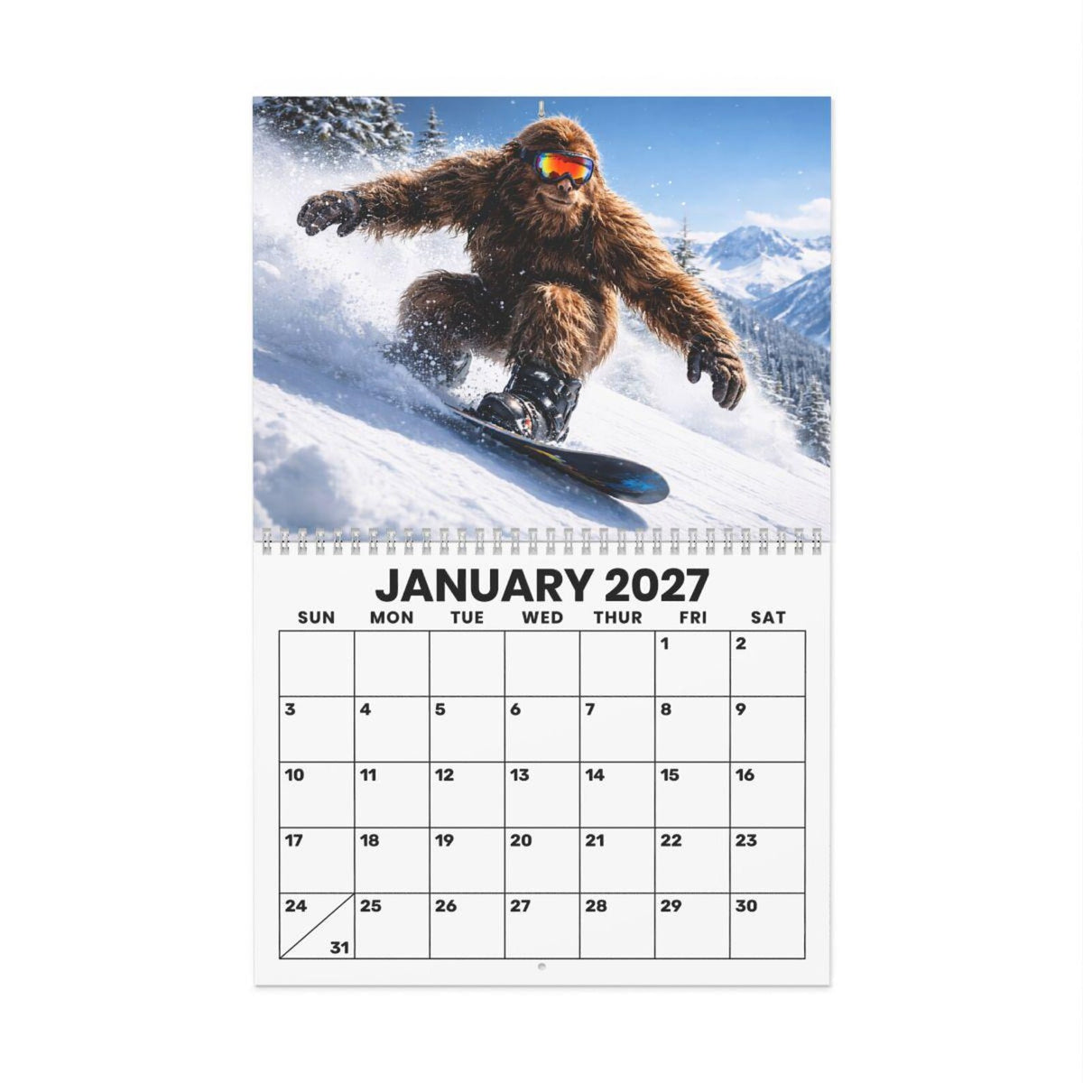 TYII™ Sasquatch Bigfoot 2027 Wall Calendar – Funny 12-Month Cryptid Calendar, 8.5" × 11" Spiral Hanging Calendar