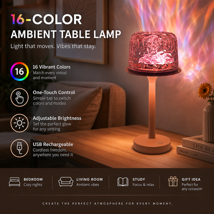 TYIIPRO™ 16-Color Aurora Water Ripple Ambient Lamp - Remote Control • Ocean Wave Projection