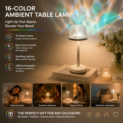 TYIIPRO™ 16-Color Aurora Water Ripple Ambient Lamp - Remote Control • Ocean Wave Projection
